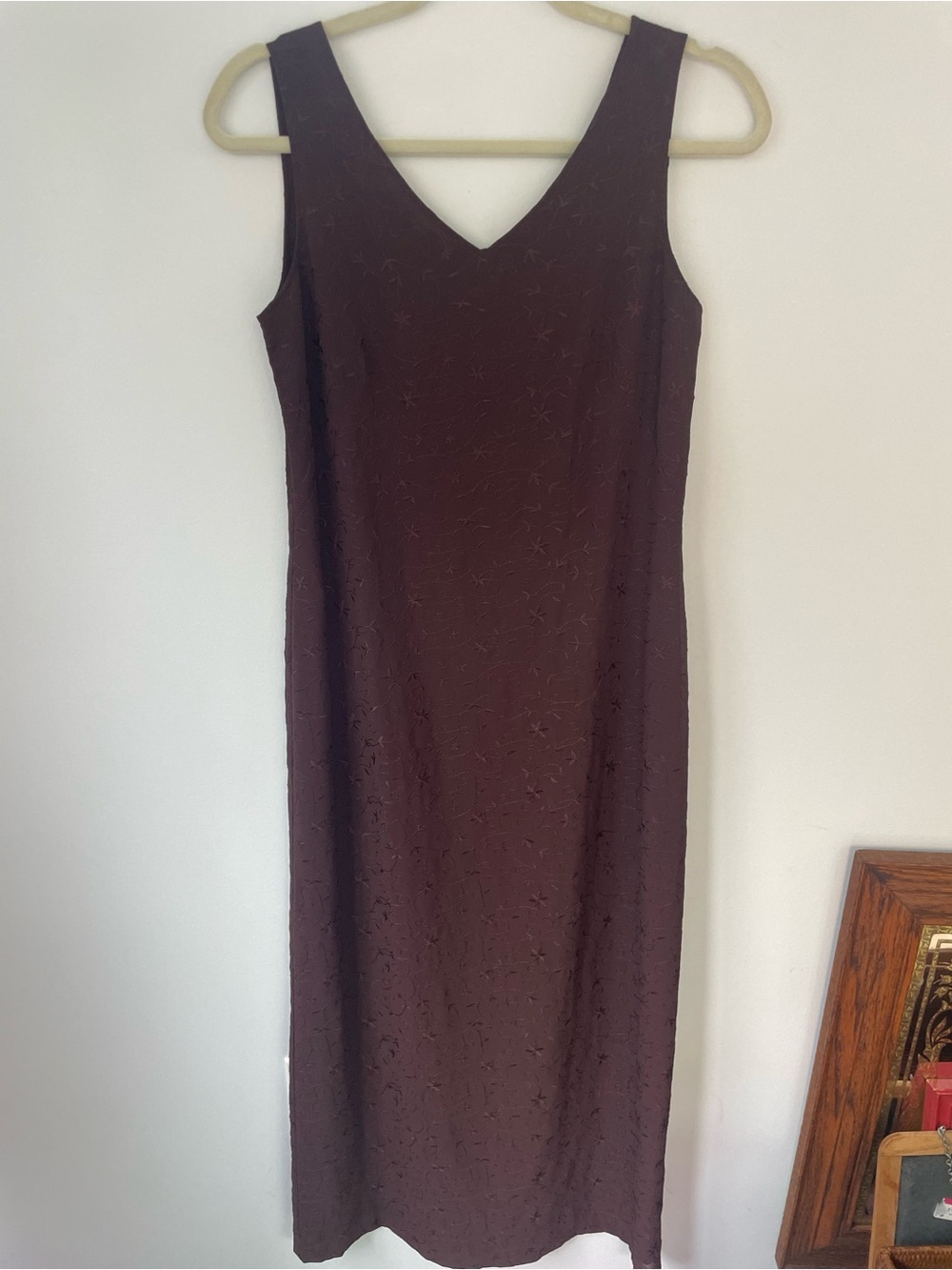 Vintage Cottagecore Laura Ashley Sleeveless V-Neck Maxi Dress in Chocolate Brown